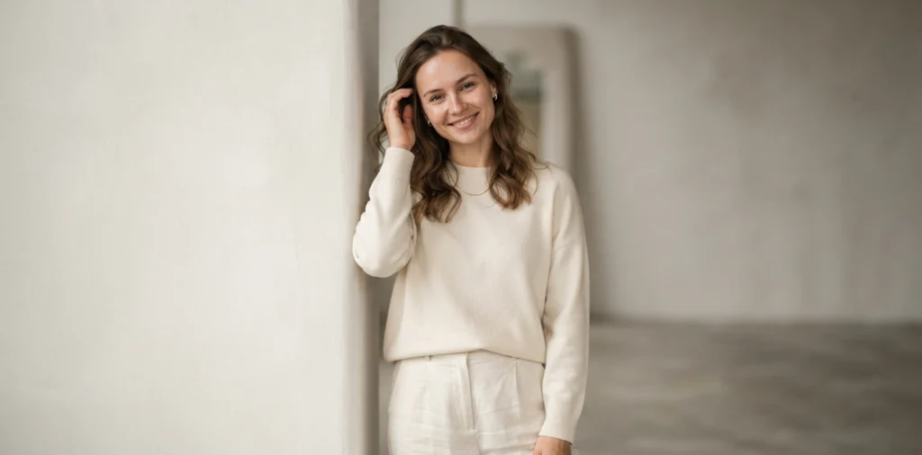 Woman showing natural beauty in minimalist room