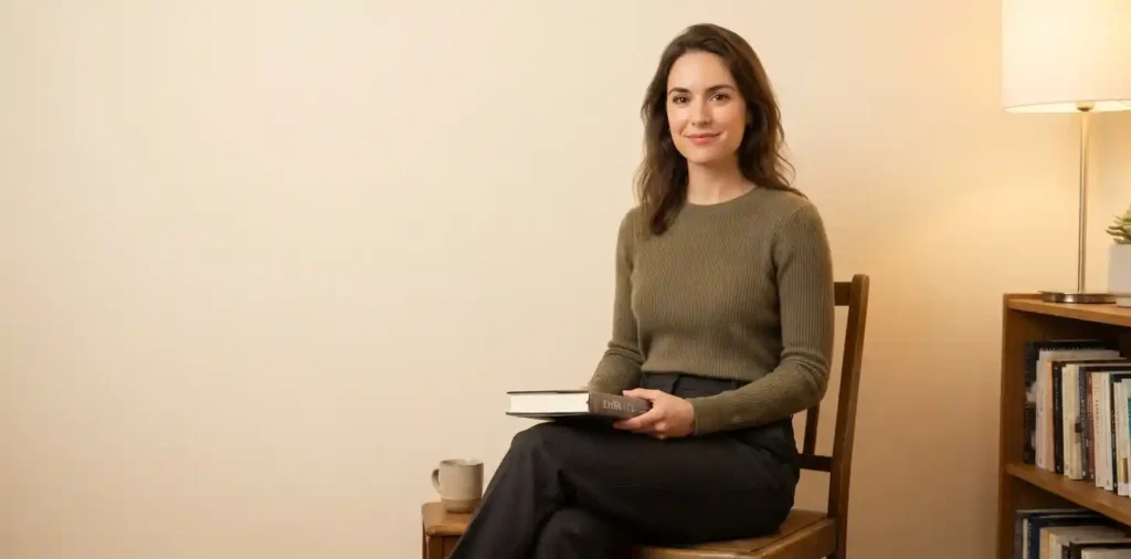 Woman sitting confidently in quiet home