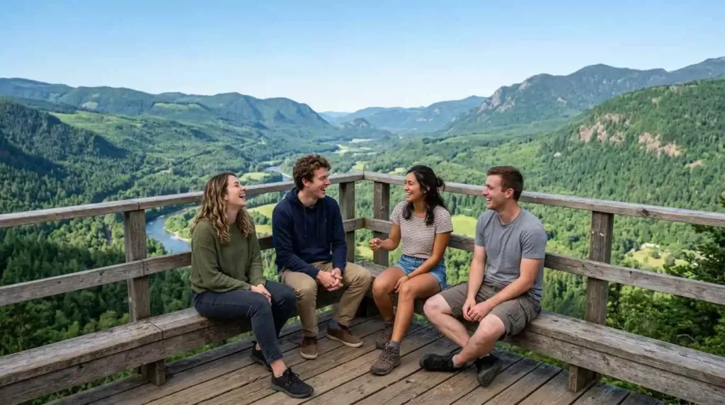 Friends laughing during memorable road trip