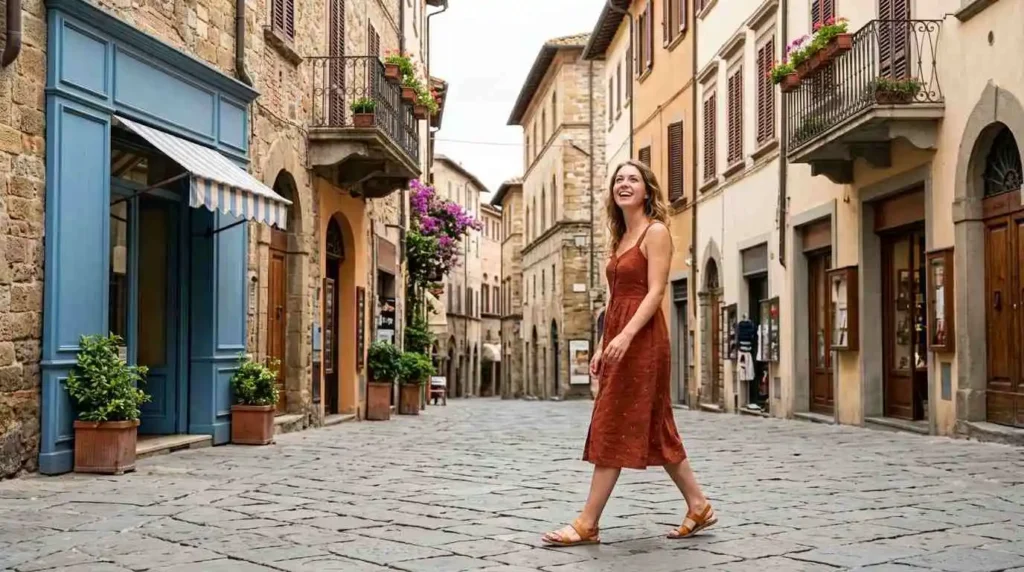 Woman exploring historic travel destination